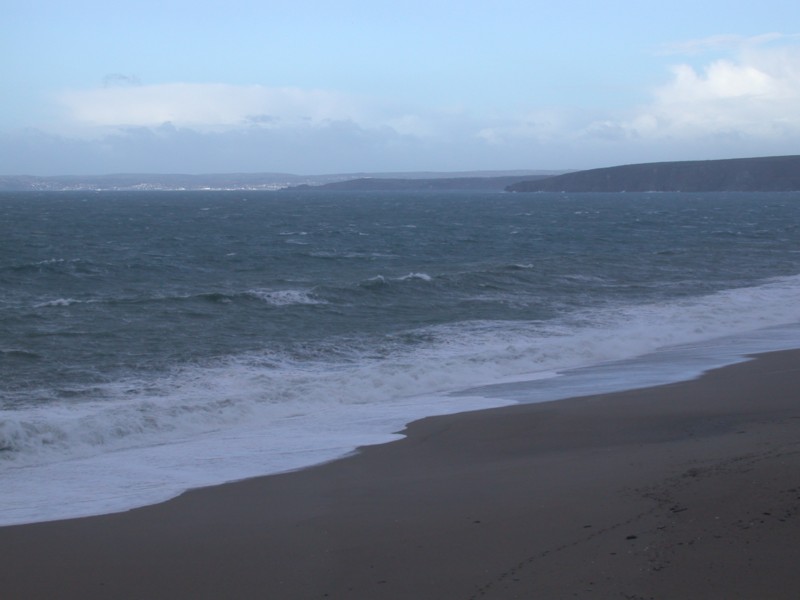 Stormy seas looking out at the Anson wreck location off Loe Bar