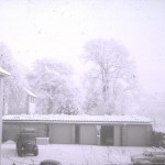 The Willows car park and garages in the snow 1963