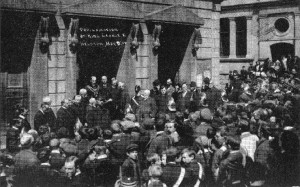 The proclamation of King George V outside Helston Guildhall on May 9th 1910, by Mr. Frances Henry Cunnack, Mayor of Helston