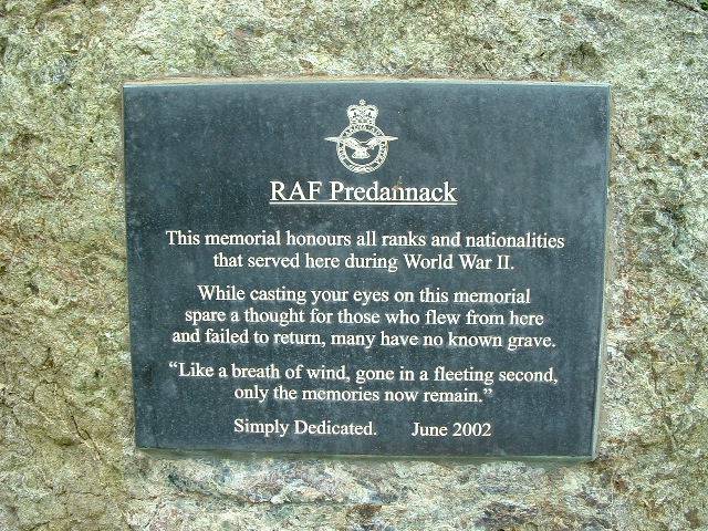 RAF PREDANNACK MEMORIAL PLAQUE