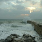 WINTER WAVES AT PORTHLEVEN PIER