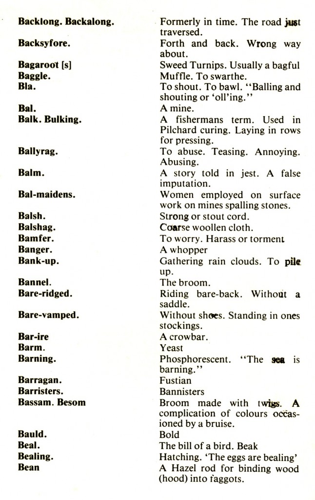 CORNISH DIALECT WORDS B