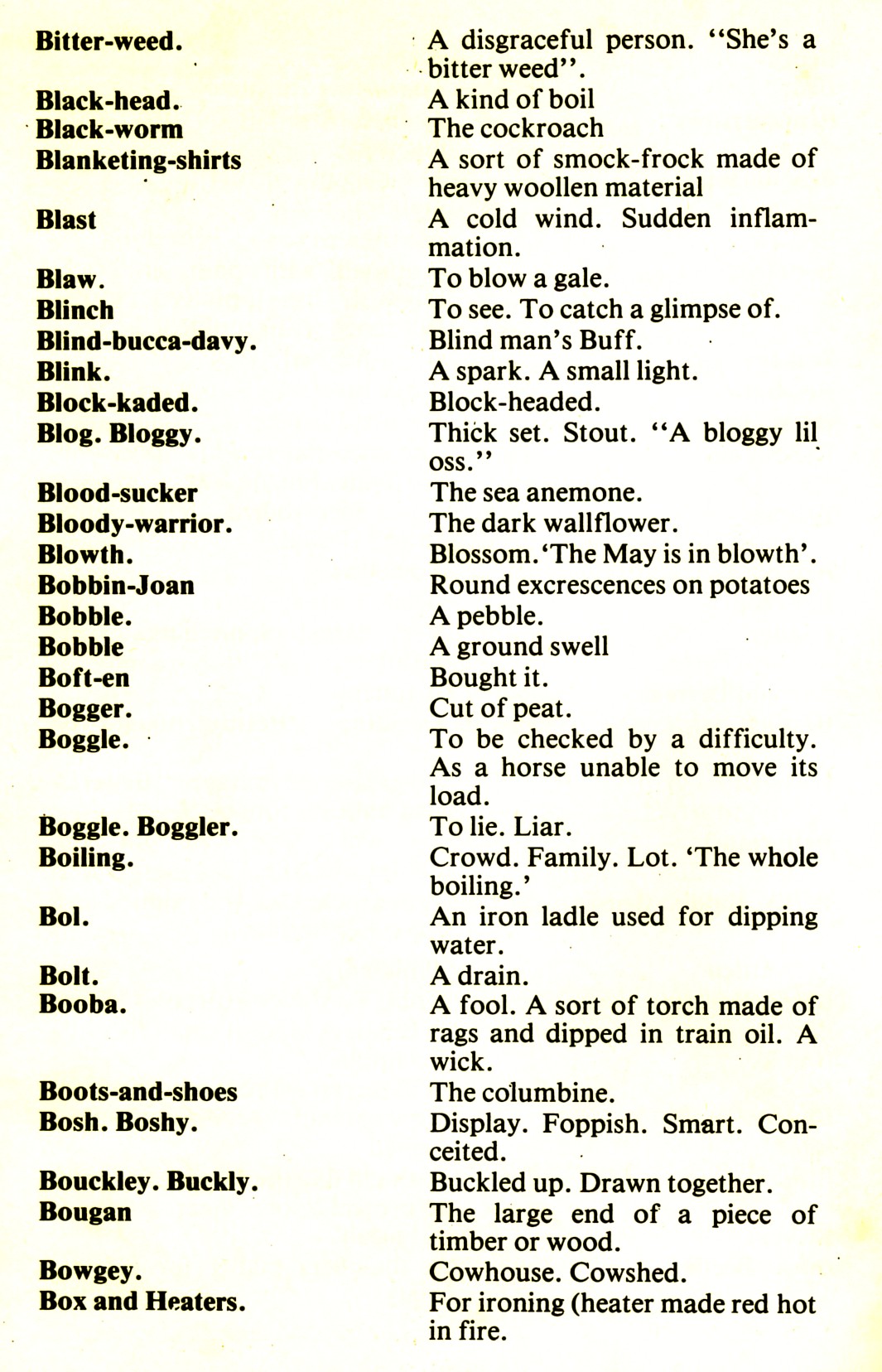 CORNISH DIALECT WORDS B