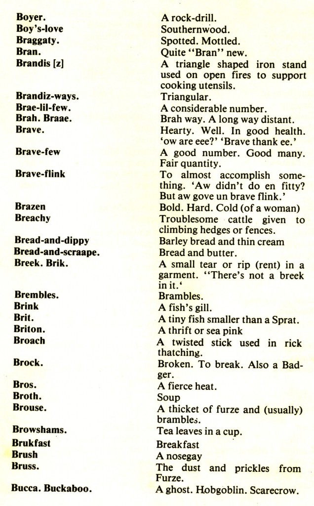 CORNISH DIALECT WORDS B