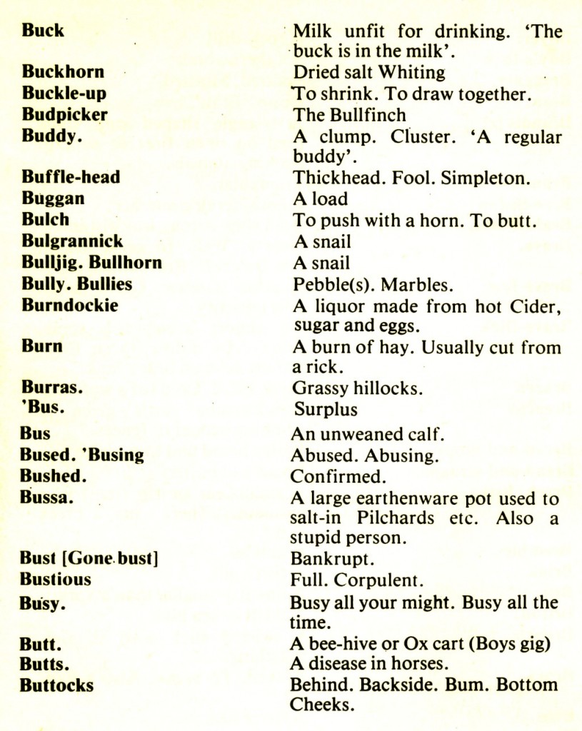 CORNISH DIALECT WORDS B