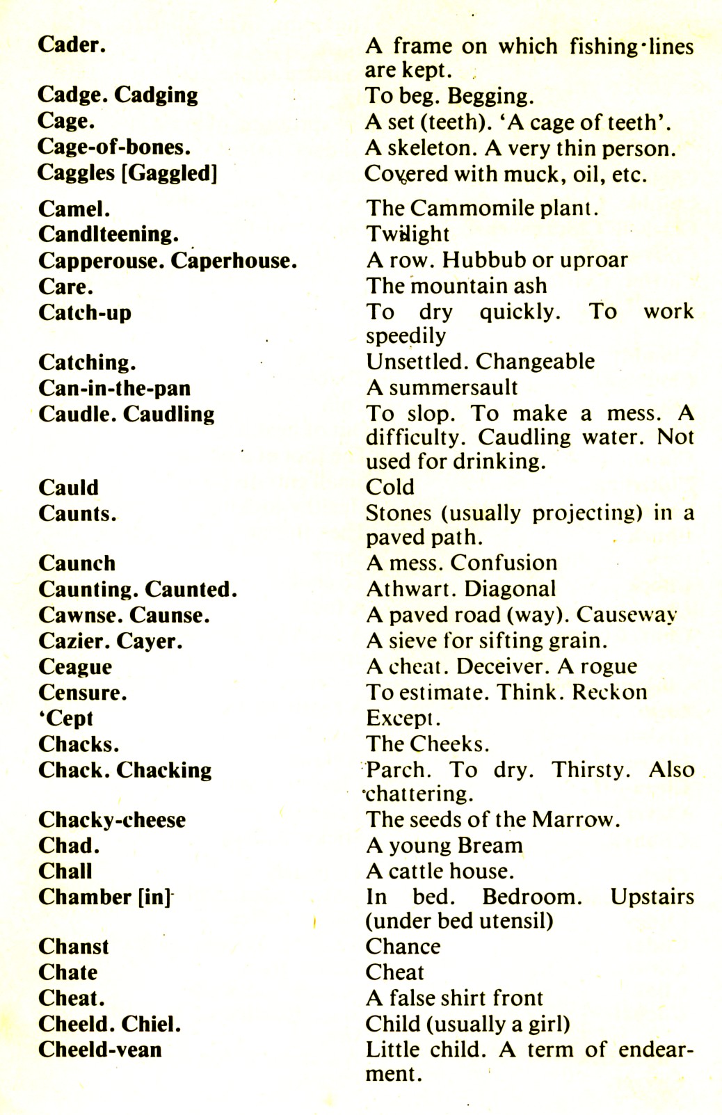 CORNISH DIALECT WORDS C