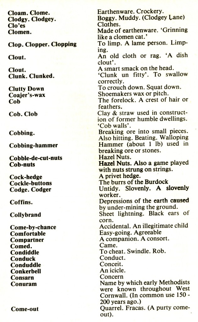 CORNISH DIALECT WORDS C