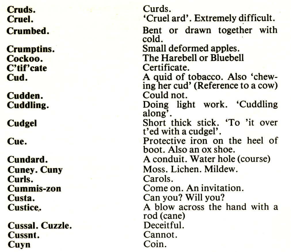 CORNISH DIALECT WORDS C