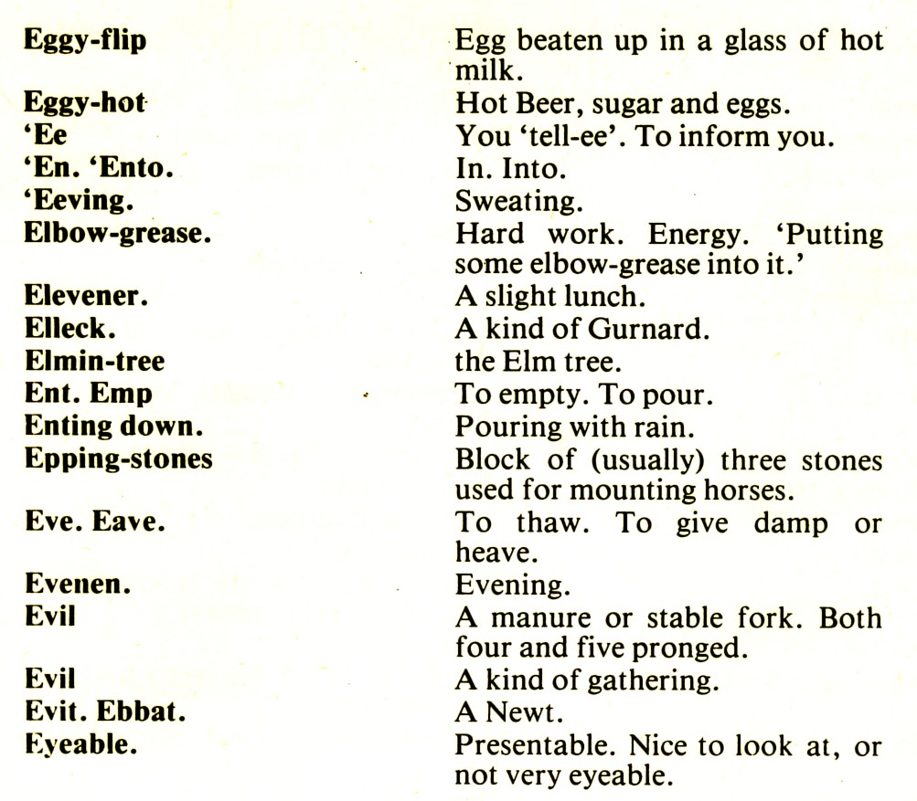 CORNISH DIALECT WORDS E